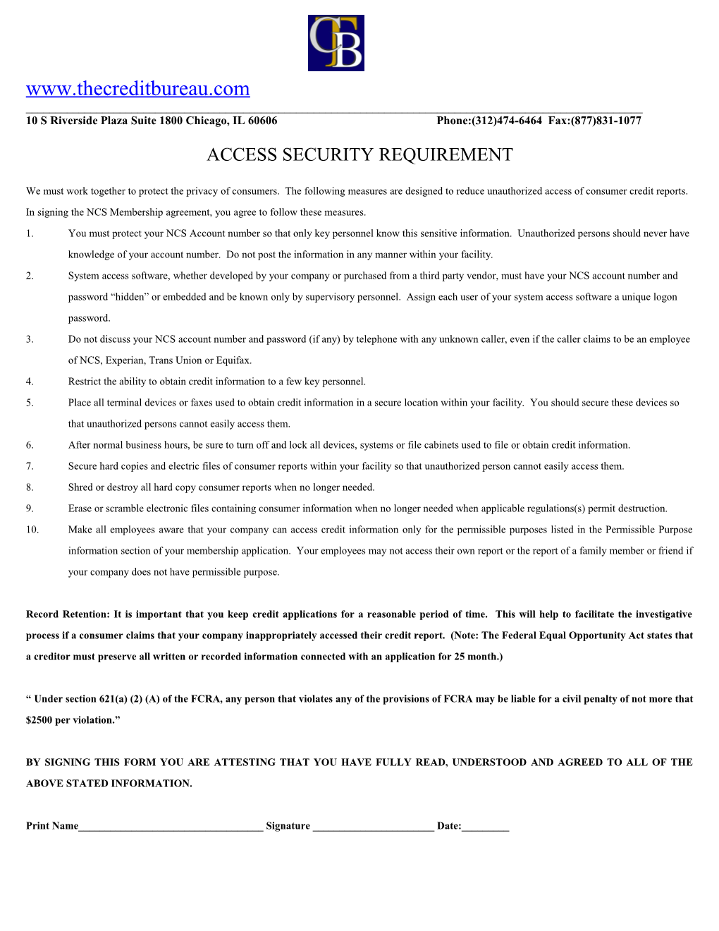 Thecreditbureau.Com Access Security Requirement