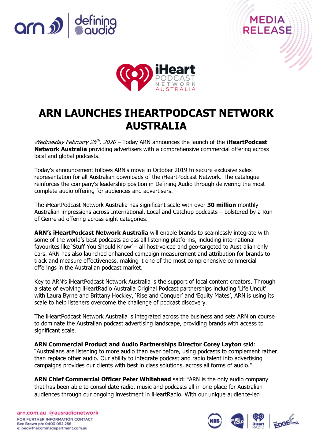 Arn Launches Iheartpodcast Network Australia