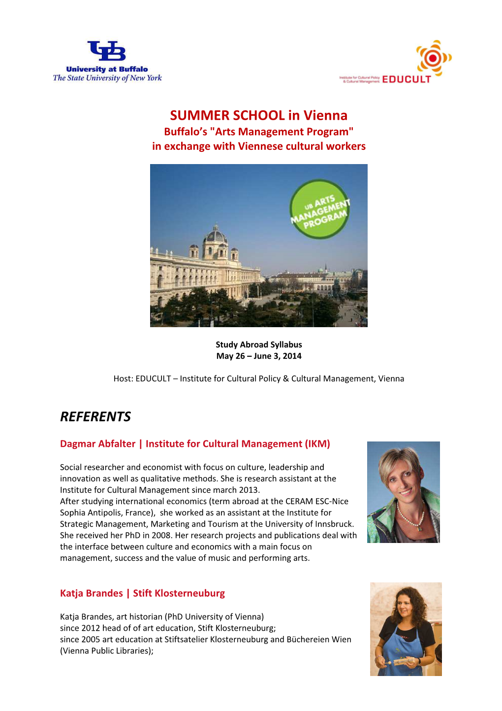 UB Summer School Vienna 2014 Referents 19 05 14