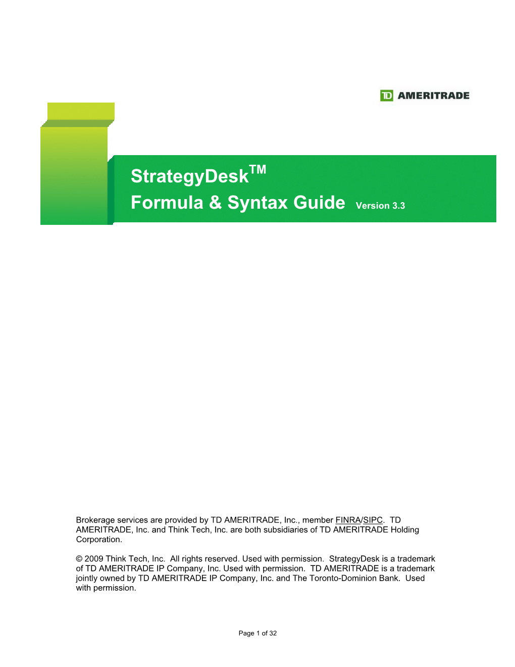 Strategydesk Formula & Syntax Guide Version 3.3