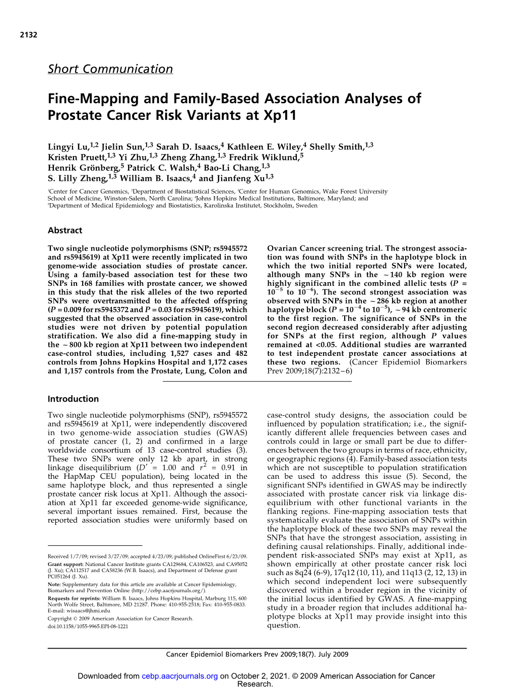 Fine-Mapping and Family-Based Association Analyses of Prostate Cancer Risk Variants at Xp11