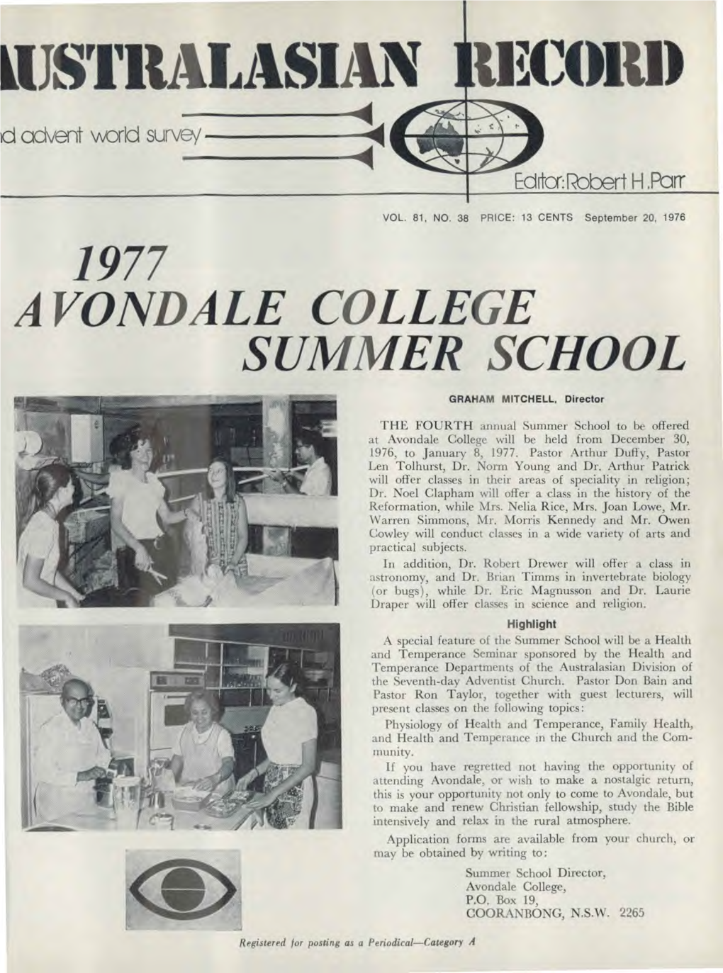 1977 Avondale College Summer School