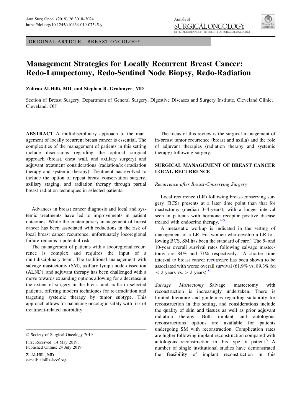 Management Strategies for Locally Recurrent Breast Cancer: Redo-Lumpectomy, Redo-Sentinel Node Biopsy, Redo-Radiation