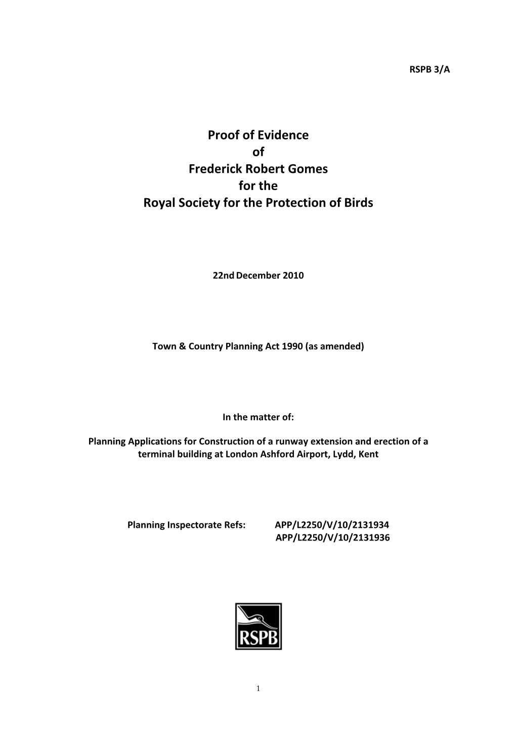 Proof of Evidence of Frederick Robert Gomes for the Royal Society for the Protection of Birds