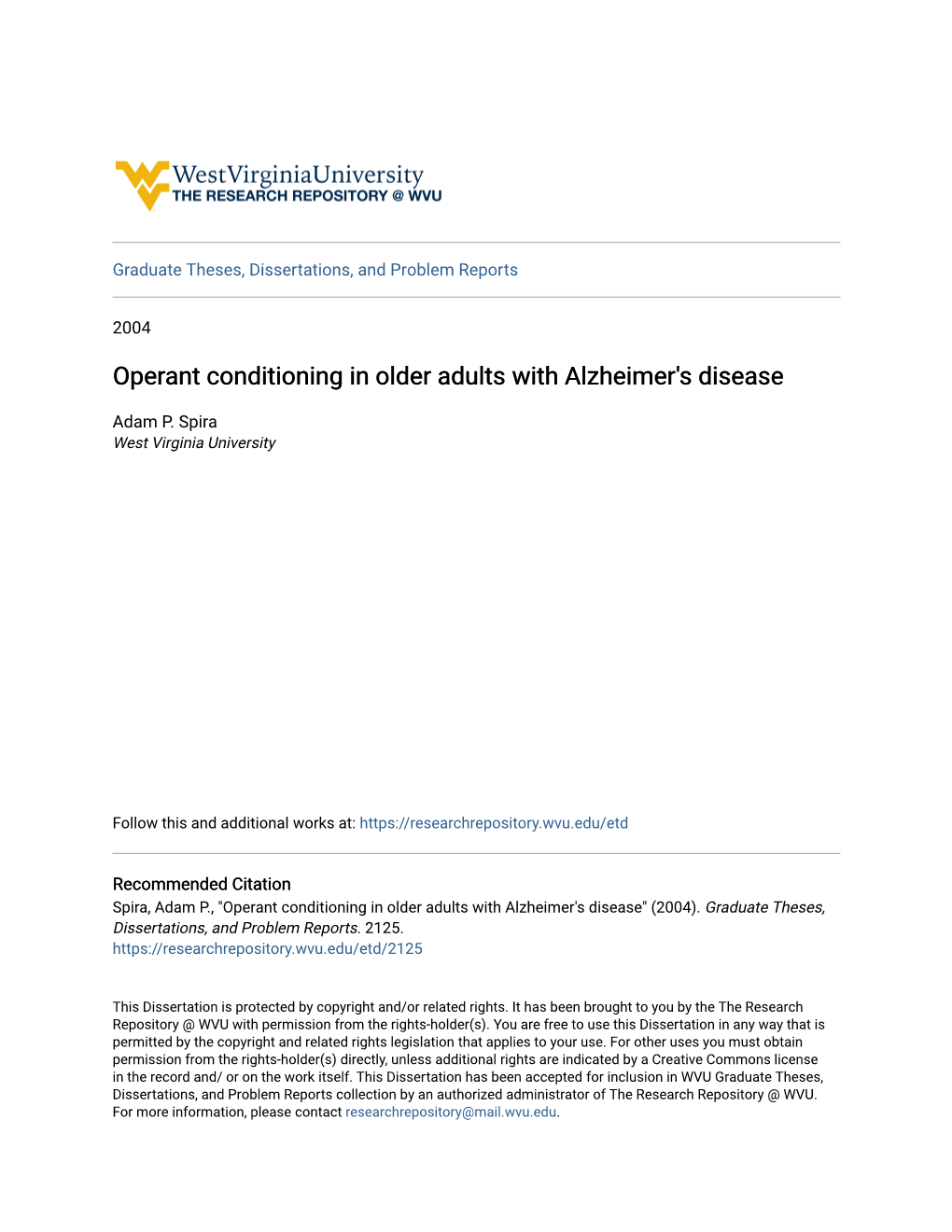 Operant Conditioning in Older Adults with Alzheimer's Disease