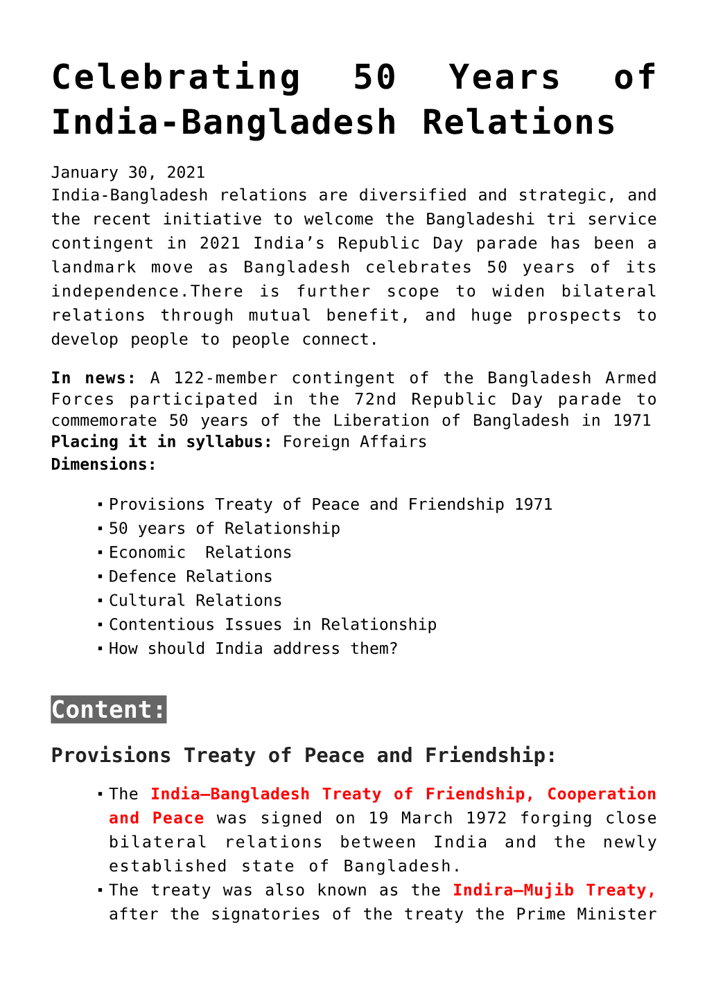 Celebrating 50 Years of India-Bangladesh Relations