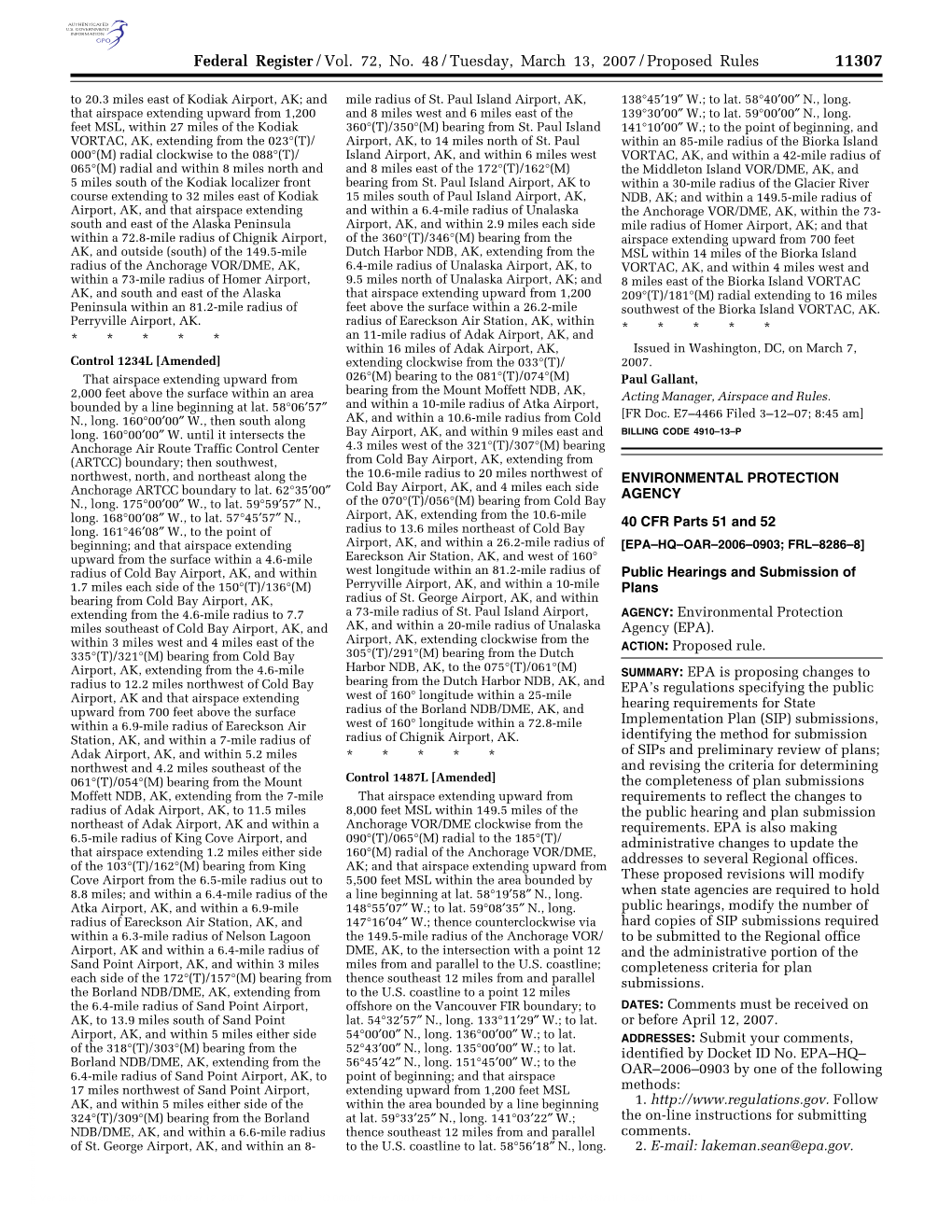 Federal Register/Vol. 72, No. 48/Tuesday, March 13, 2007/Proposed