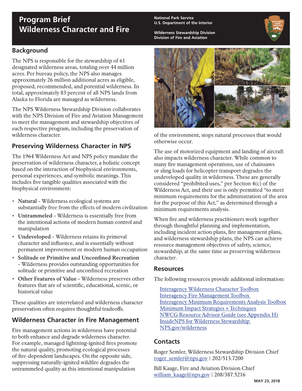 Resource Brief: Wilderness Character and Fire