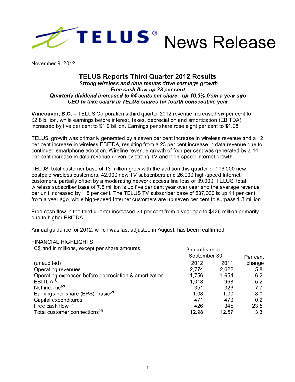 TELUS CORPORATION Management's Discussion And