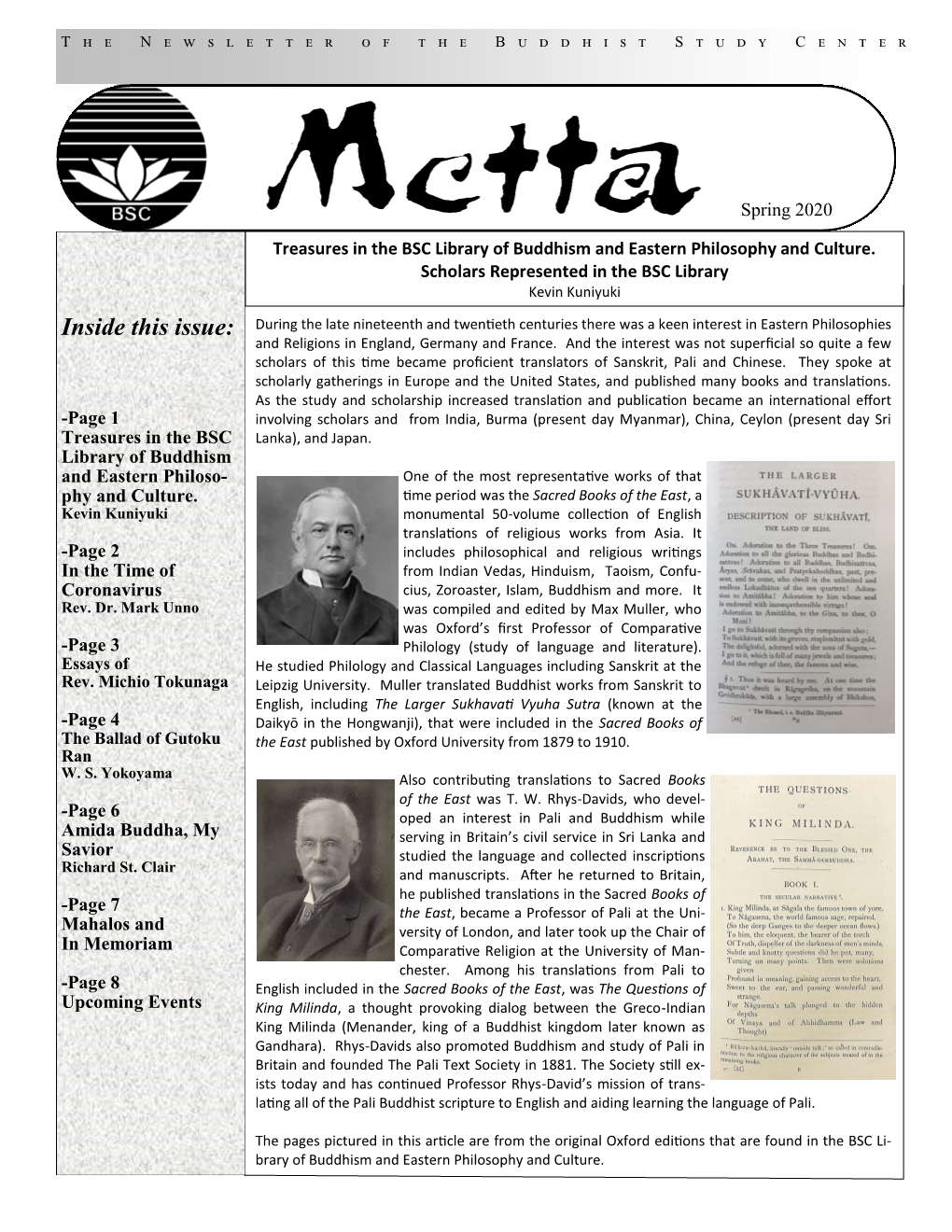 Inside This Issue: During the Late Nineteenth and Twentieth Centuries There Was a Keen Interest in Eastern Philosophies and Religions in England, Germany and France