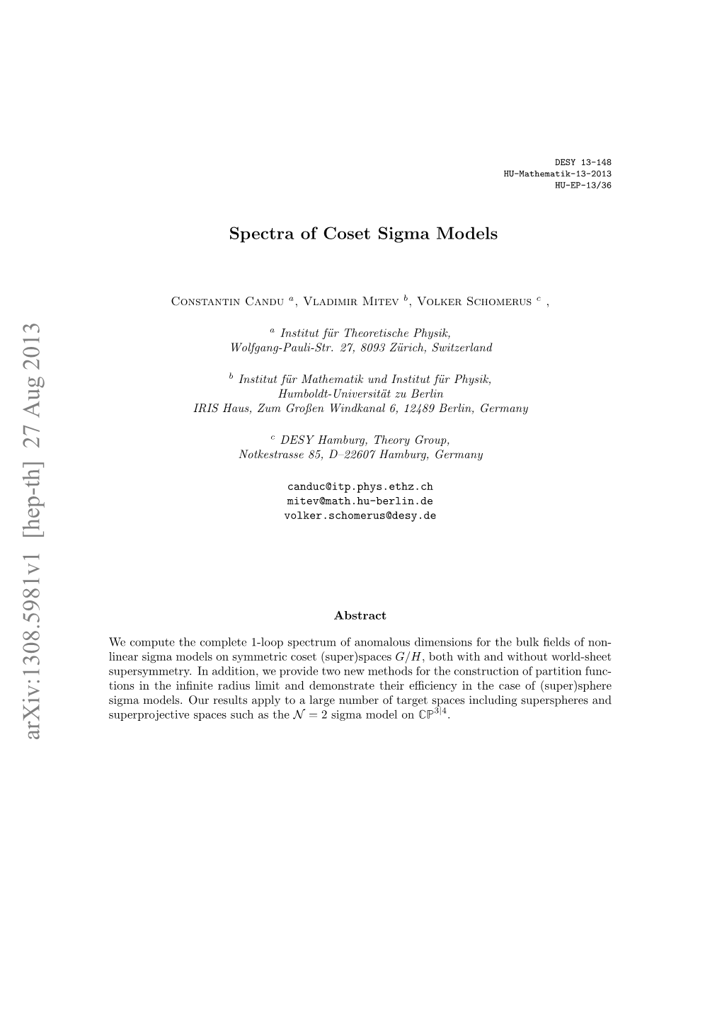 Spectra of Coset Sigma Models