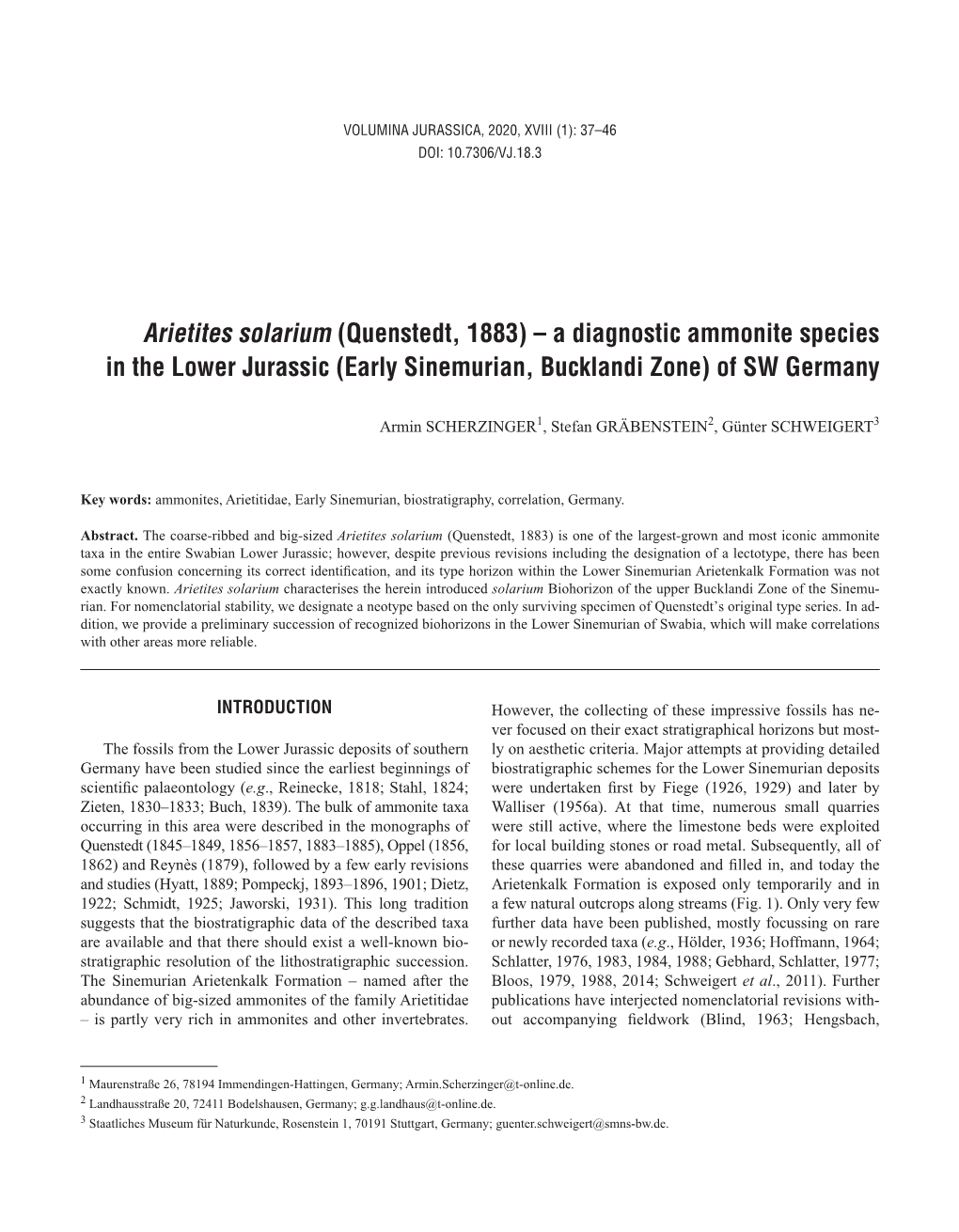 A Diagnostic Ammonite Species in the Lower Jurassic (Early Sinemurian, Bucklandi Zone) of SW Germany