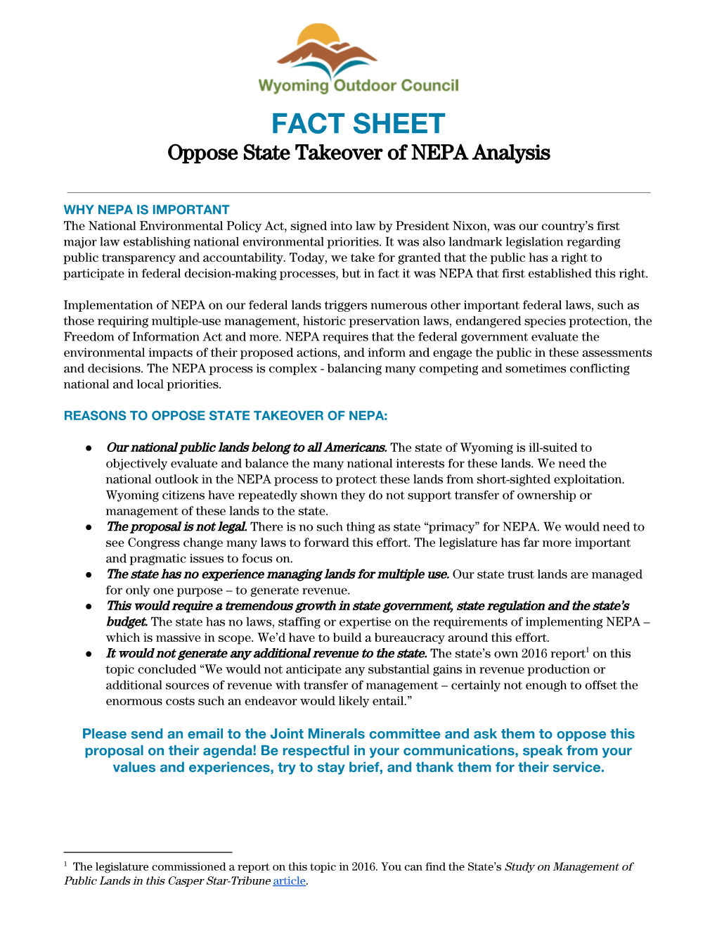 FACT SHEET Oppose State Takeover of NEPA Analysis