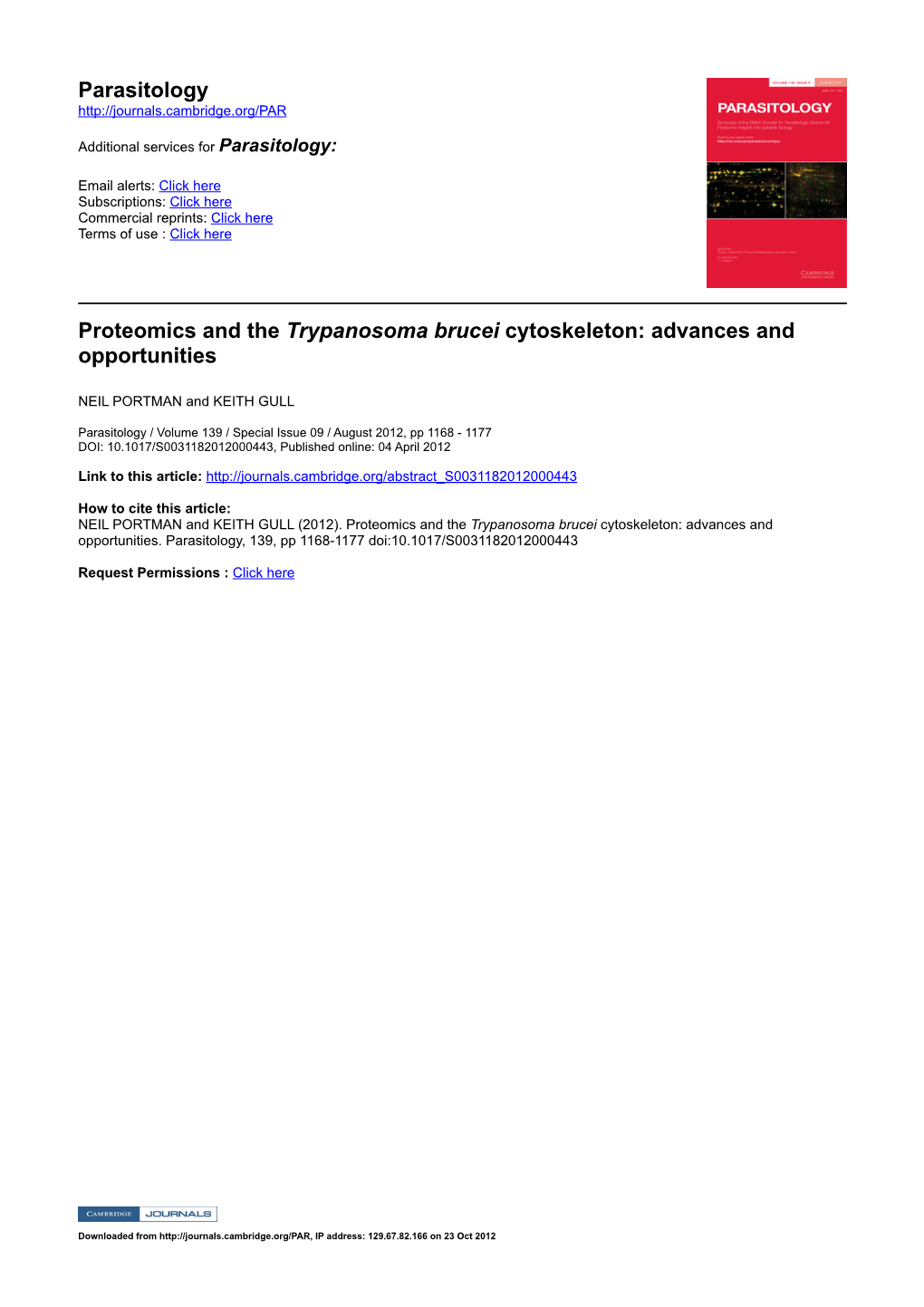 Parasitology Proteomics and the Trypanosoma Brucei Cytoskeleton