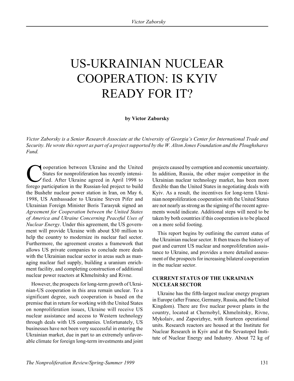 Npr 6.3: Us-Ukrainian Nuclear Cooperation: Is Kyiv Ready For