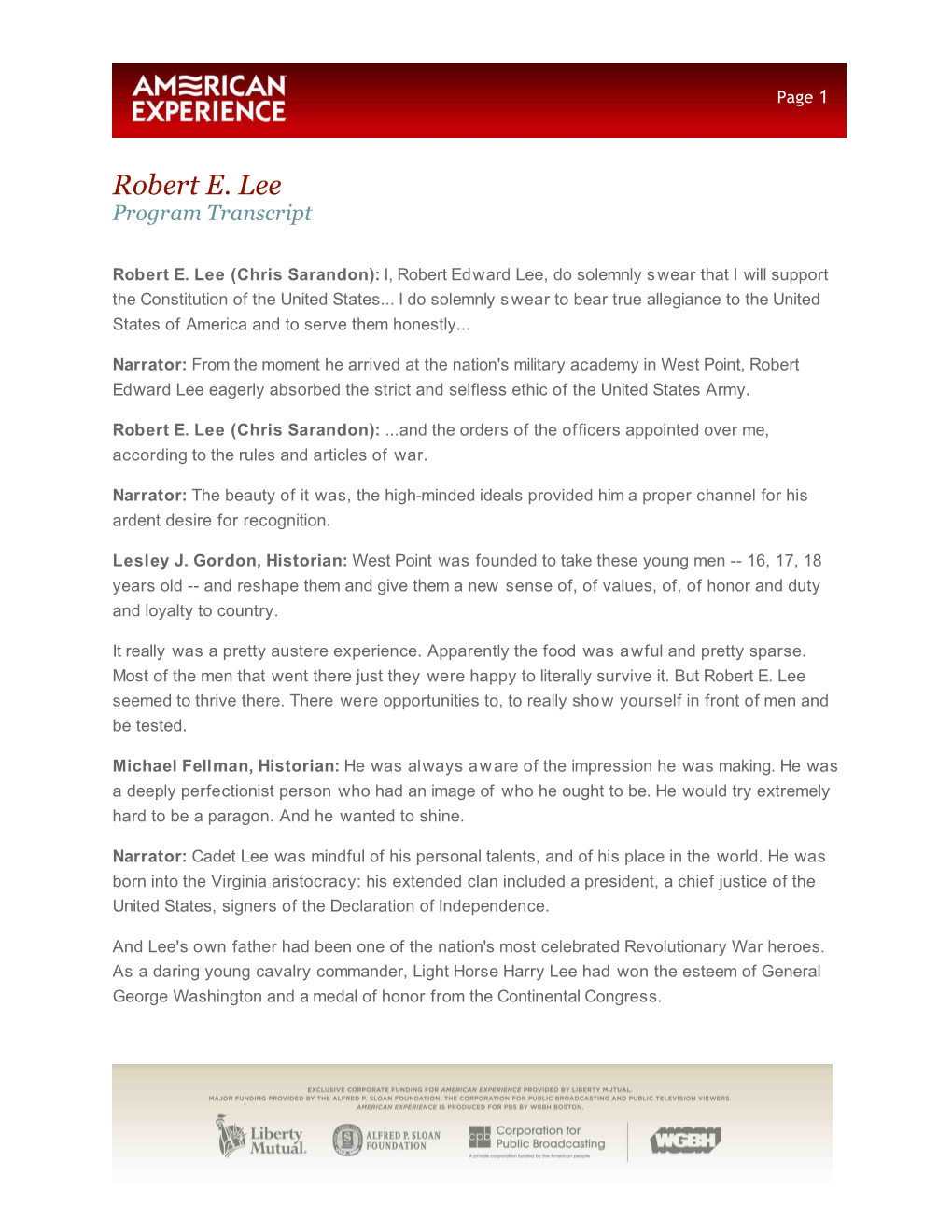 Robert E. Lee Program Transcript