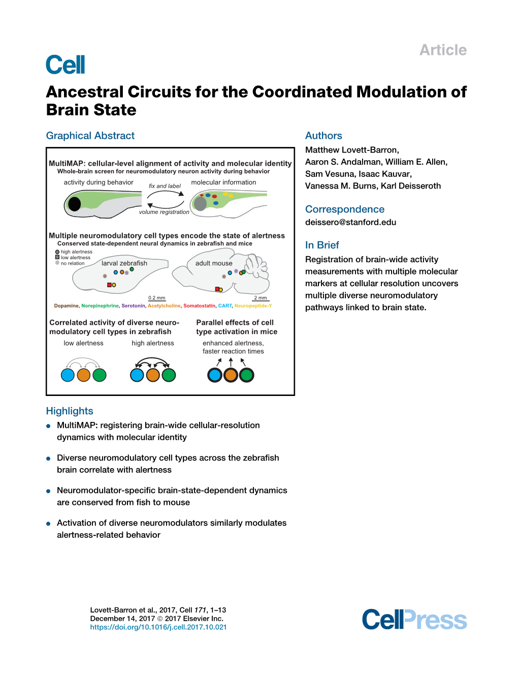 Ancestral Circuits for the Coordinated Modulation of Brain State