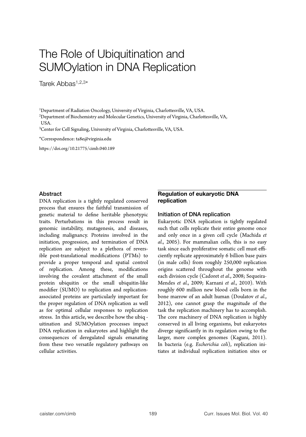 The Role of Ubiquitination and Sumoylation in DNA Replication