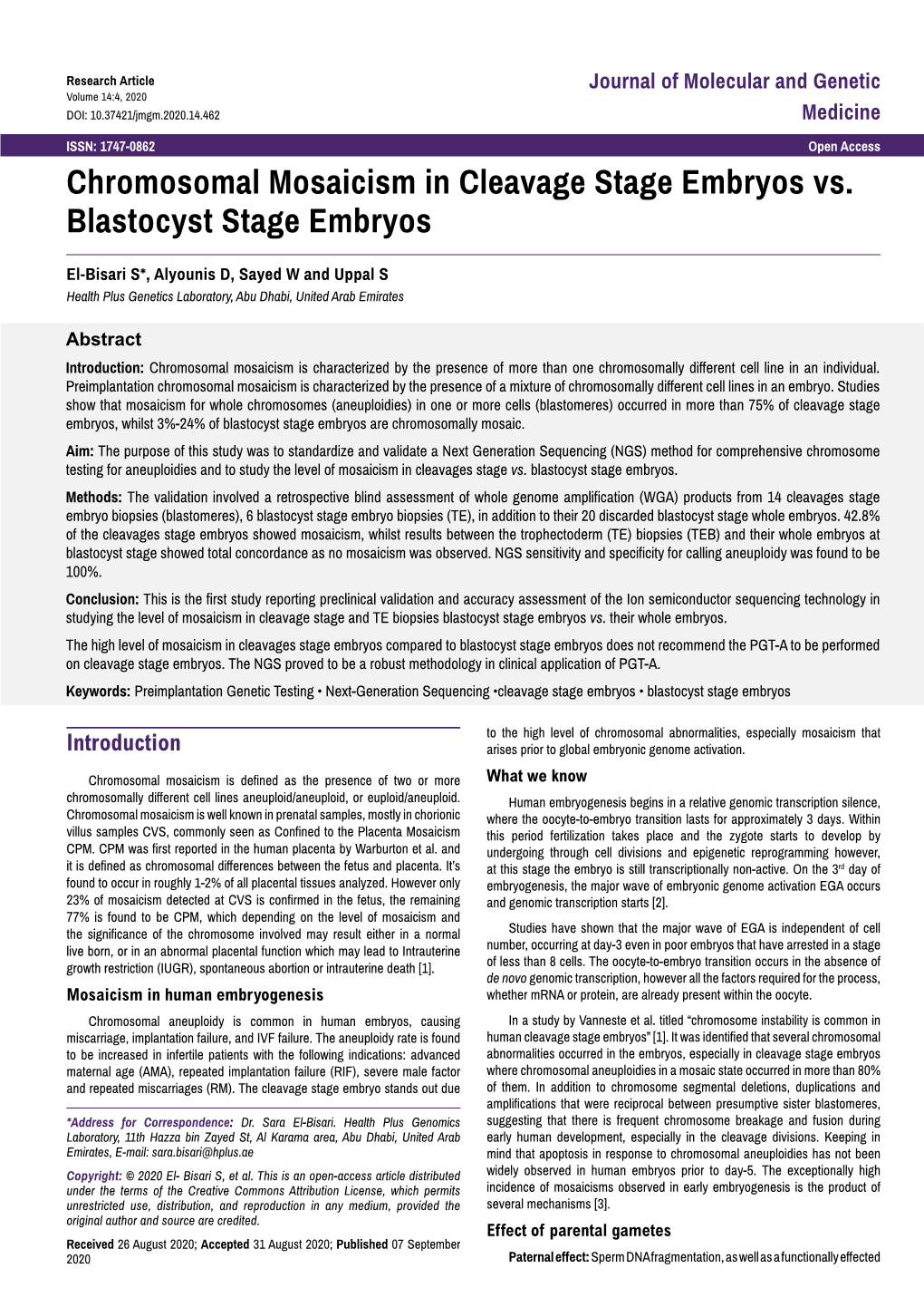 Chromosomal Mosaicism in Cleavage Stage Embryos Vs. Blastocyst Stage Embryos