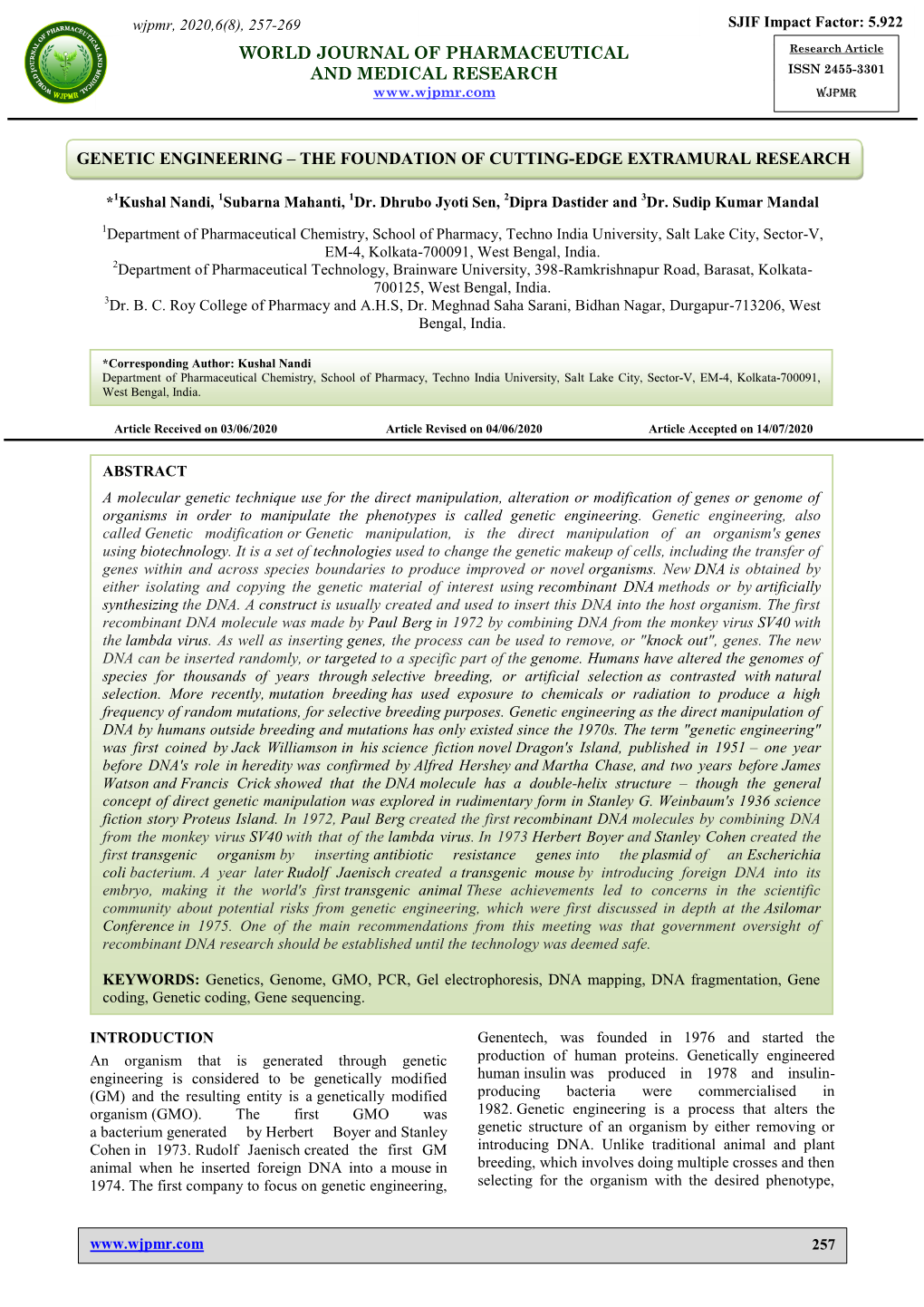 Genetic Engineering – the Foundation of Cutting-Edge Extramural Research