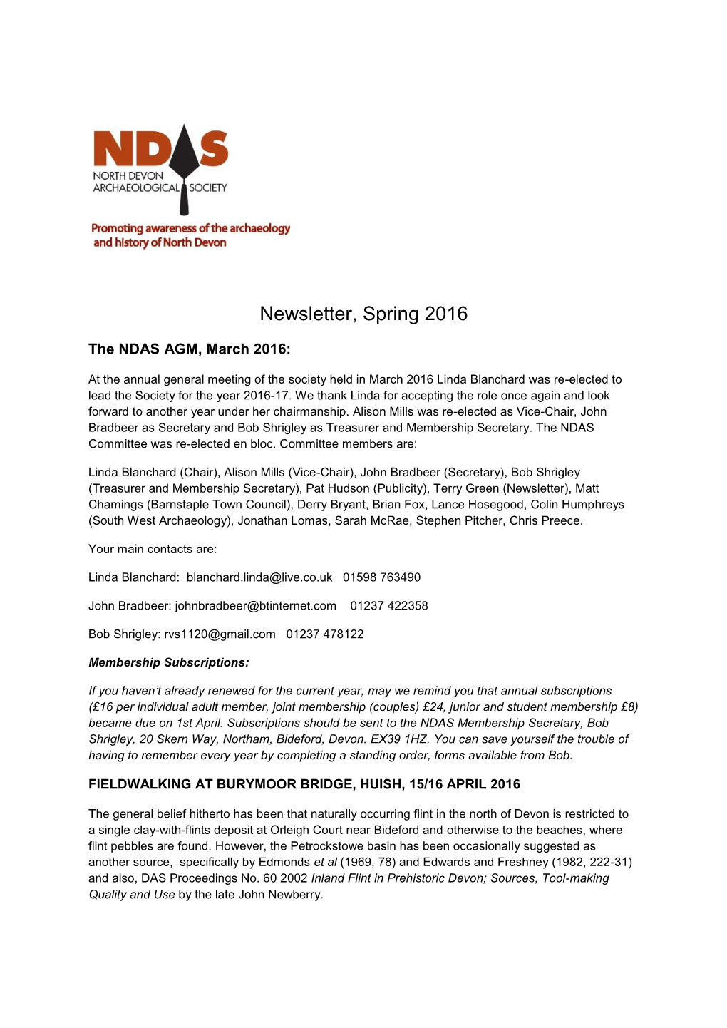 Newsletter, Spring 2016