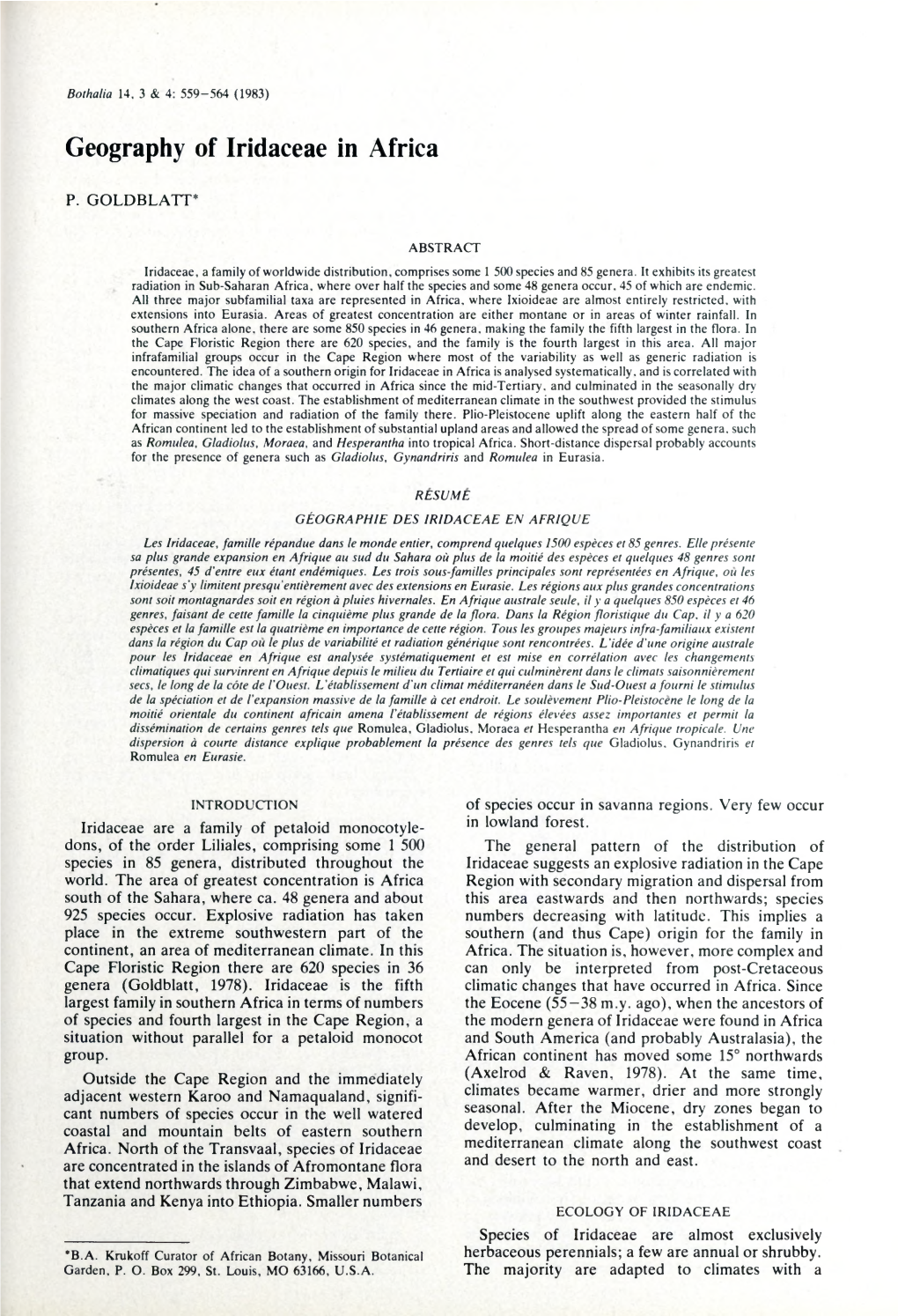 Geography of Iridaceae in Africa