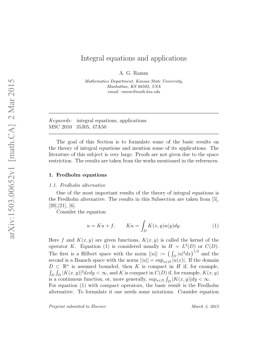 Integral Equations and Applications