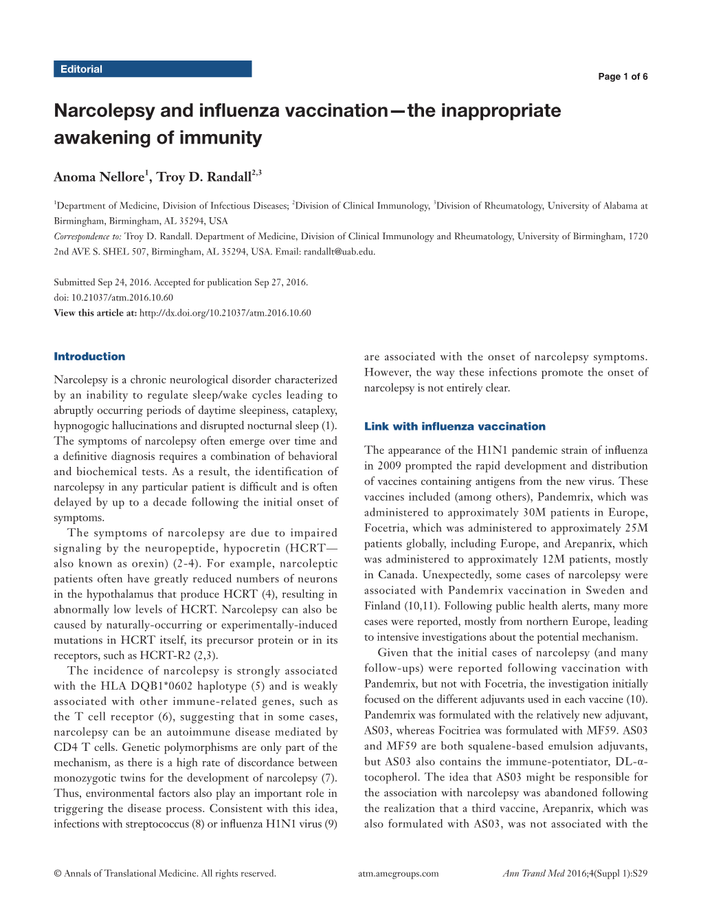 Narcolepsy and Influenza Vaccination—The Inappropriate Awakening of Immunity