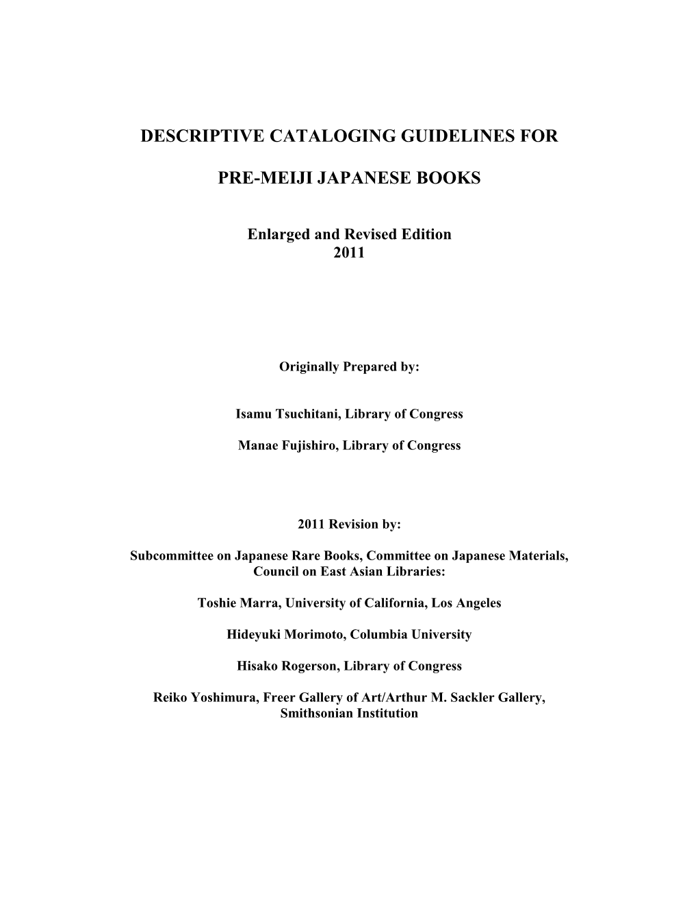 Descriptive Cataloging Guidelines for Pre-Meiji Japanese Books-2011