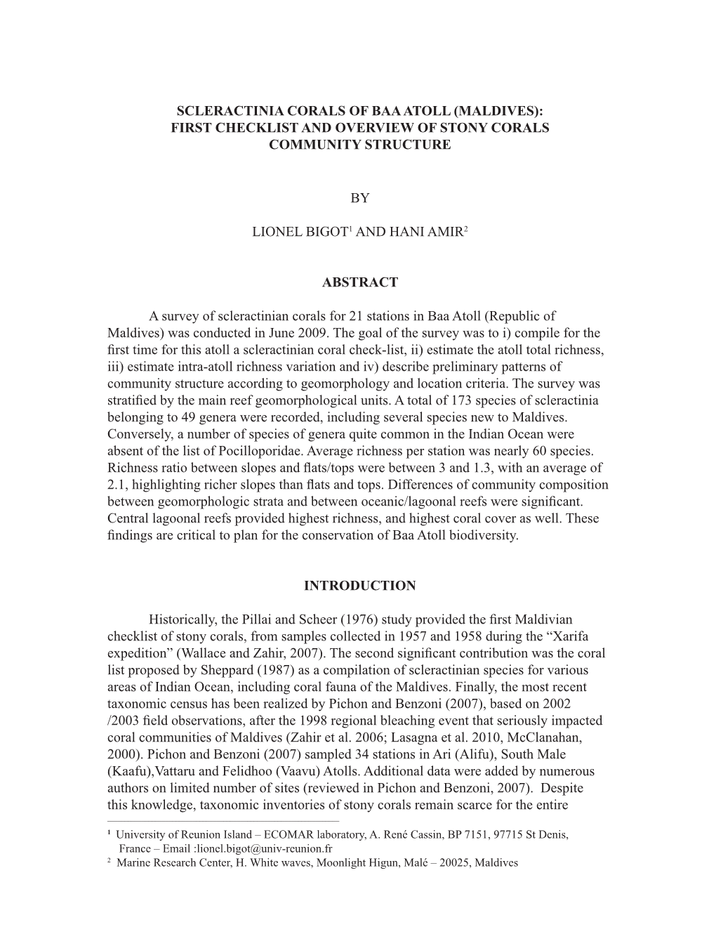 Scleractinia Corals of Baa Atoll (Maldives): First Checklist and Overview of Stony Corals Community Structure