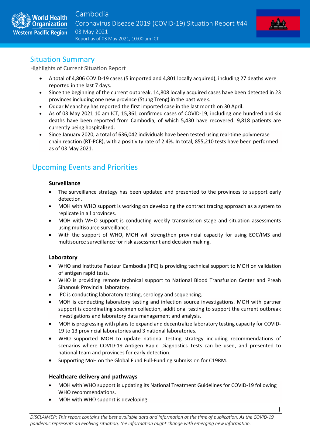 Cambodia Situation Summary Upcoming Events and Priorities