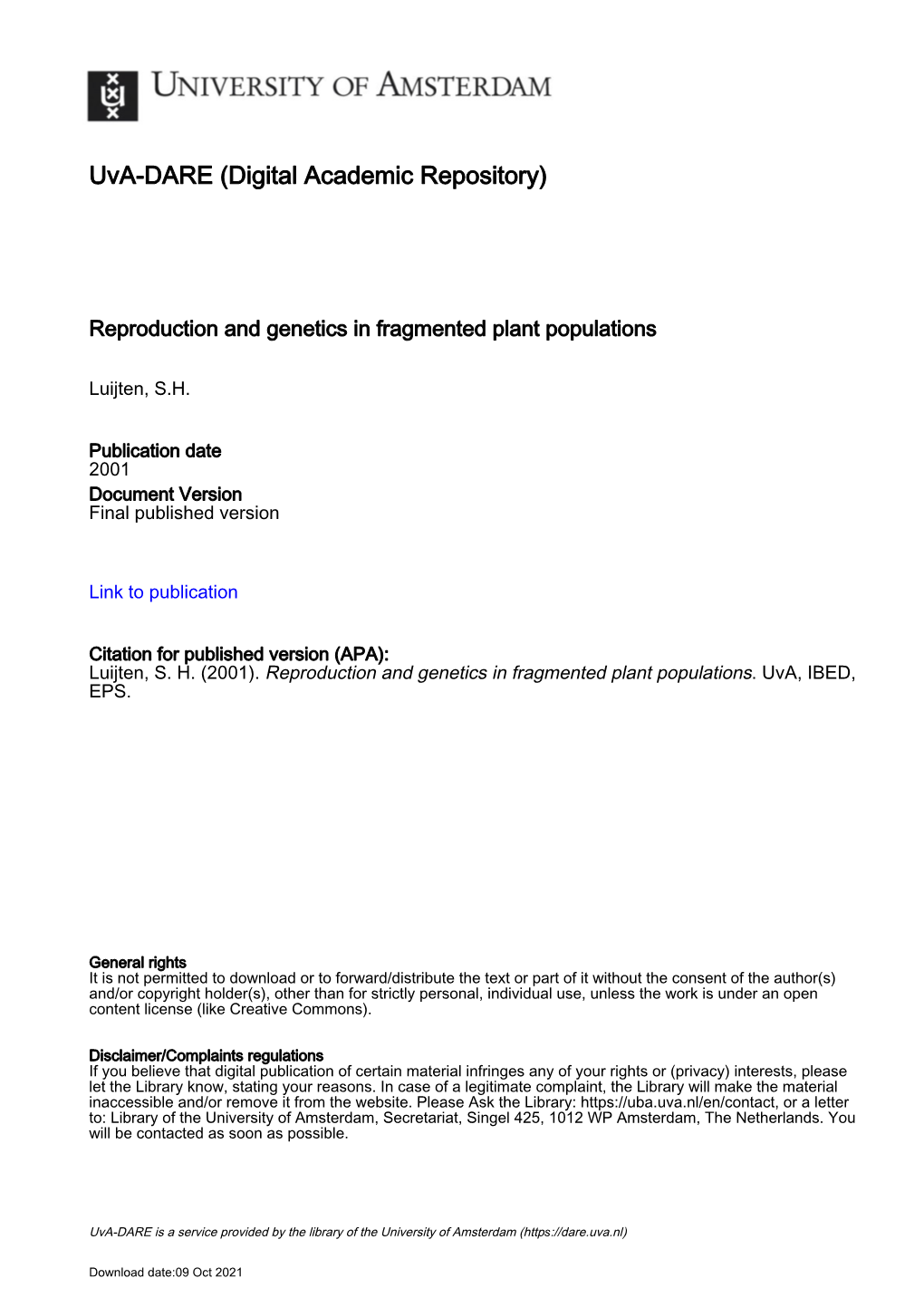 Thesis, Two Plant Species with a Different Life-History Are Investigated