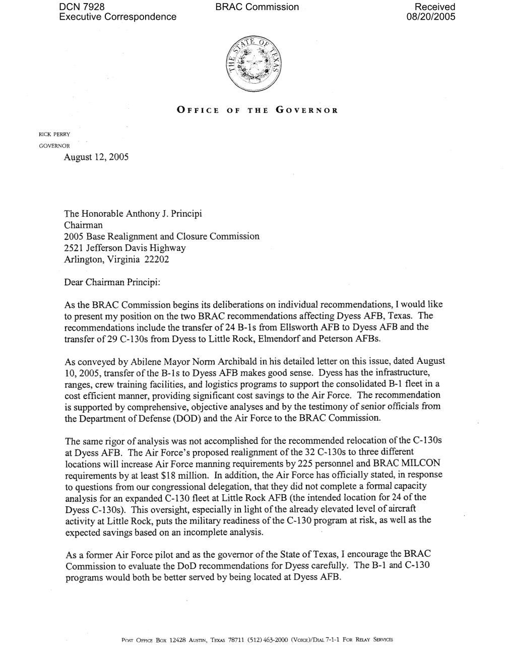 August 12,2005 the Honorable Anthony J. Principi Chairman 2005