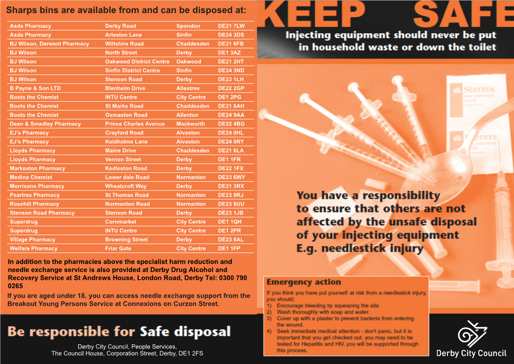 Sharps Bins Are Available from and Can Be Disposed At