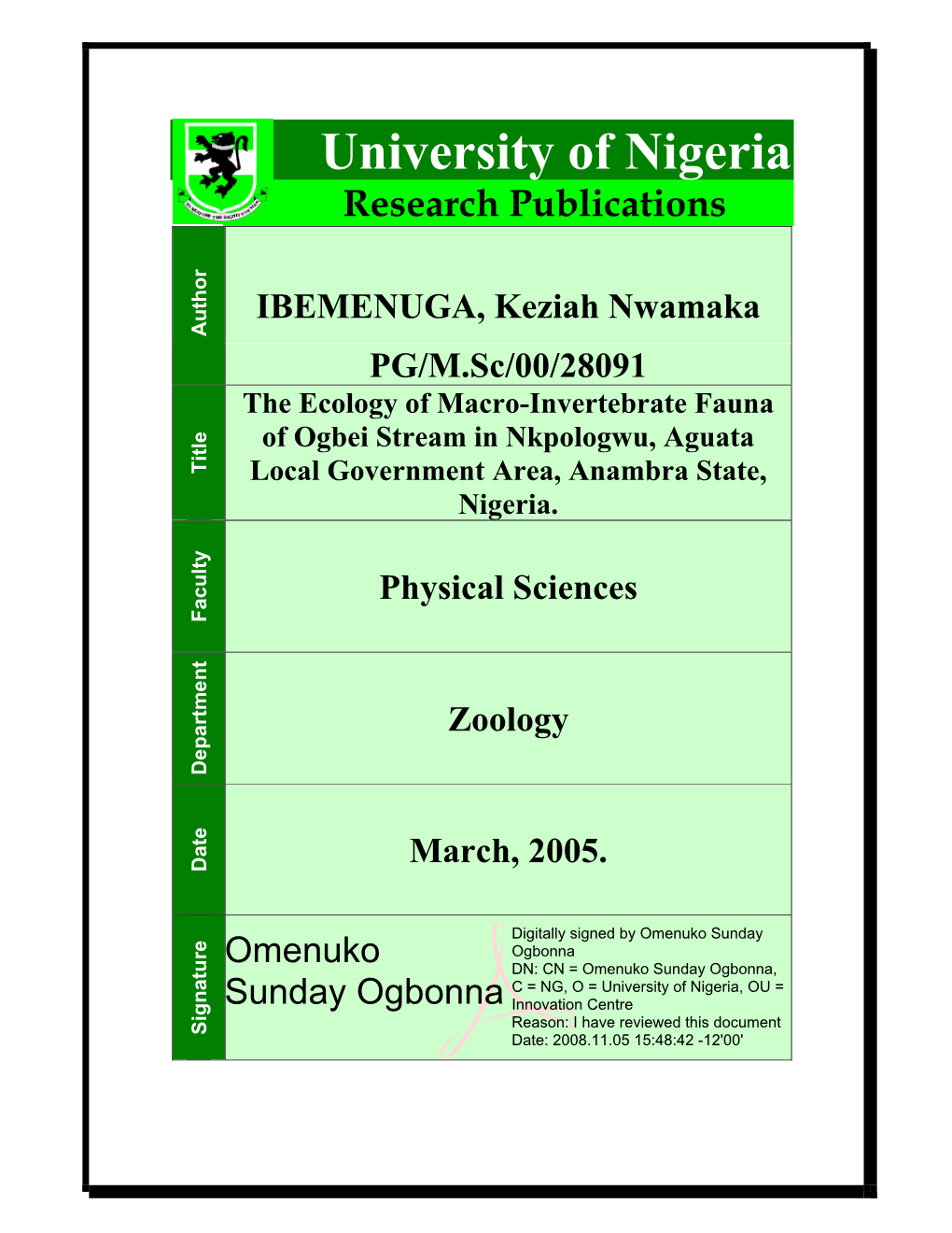 The Ecology of Macro-Invertebrate Fauna of Ogbei Stream in Nkpologwu, Aguata