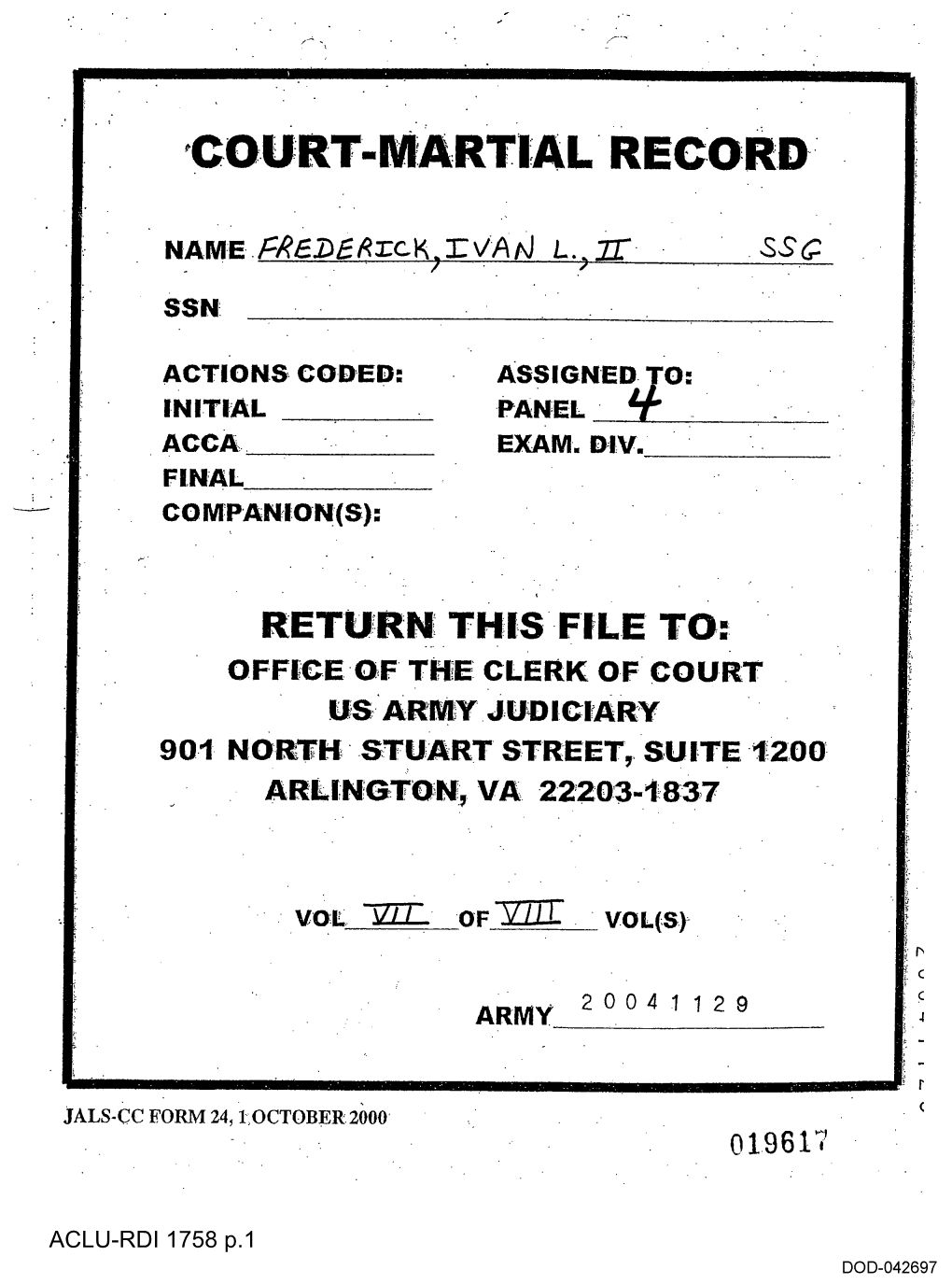 Army Judiciary 901 North Stuart Street, Suite 1200 Arlington, Va