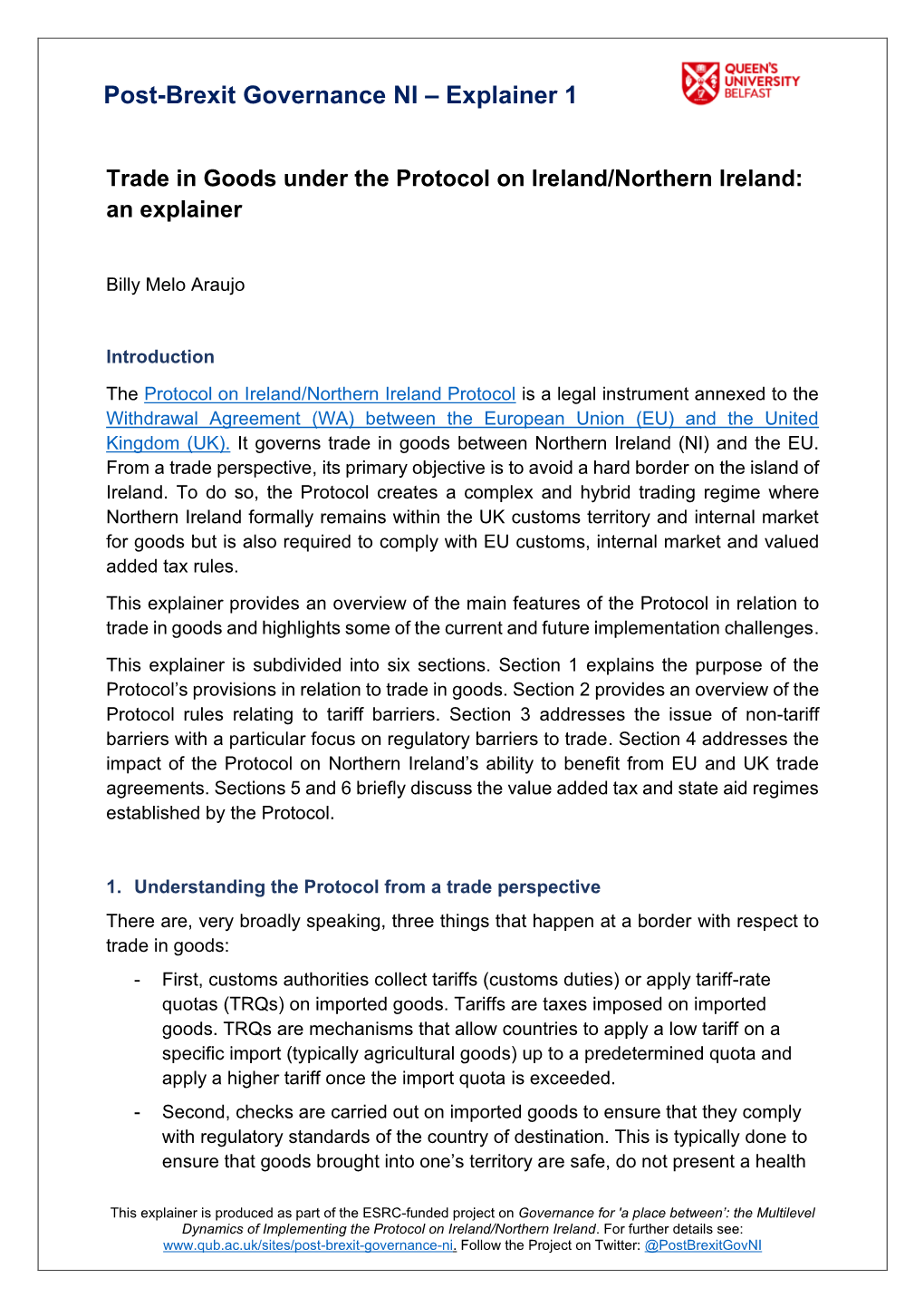 Post-Brexit Governance NI – Explainer 1