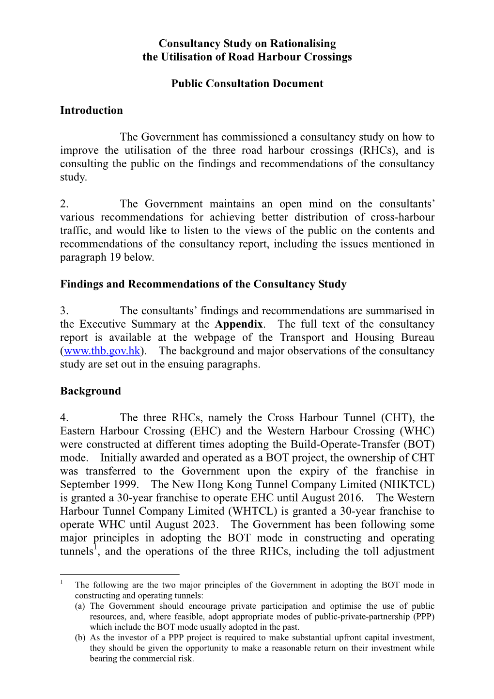 Consultancy Study on Rationalising the Utilisation of Road Harbour Crossings