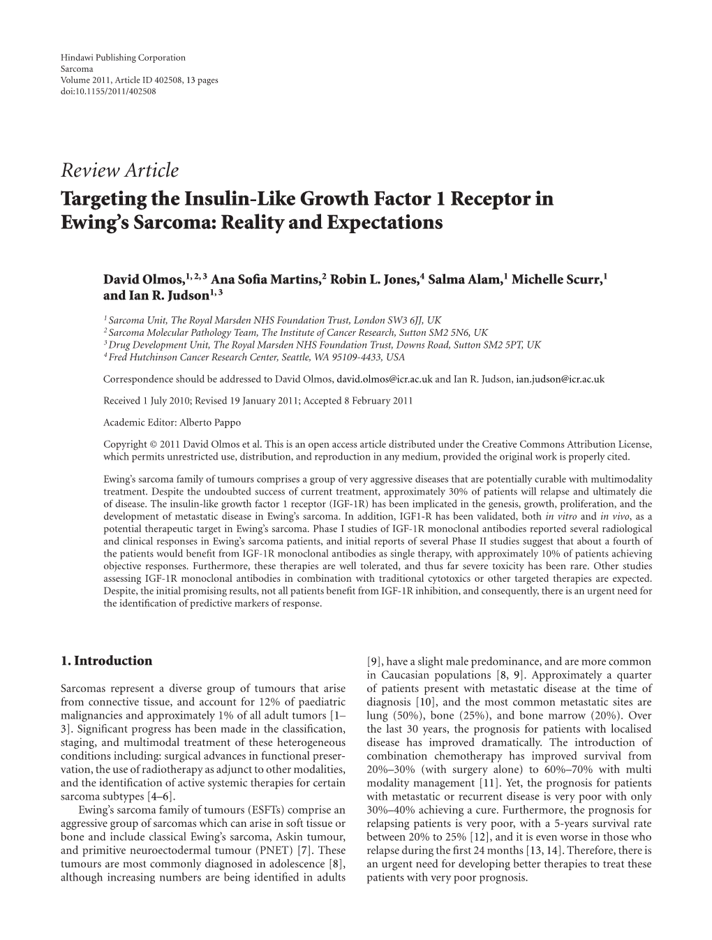 Targeting the Insulin-Like Growth Factor 1 Receptor in Ewing's