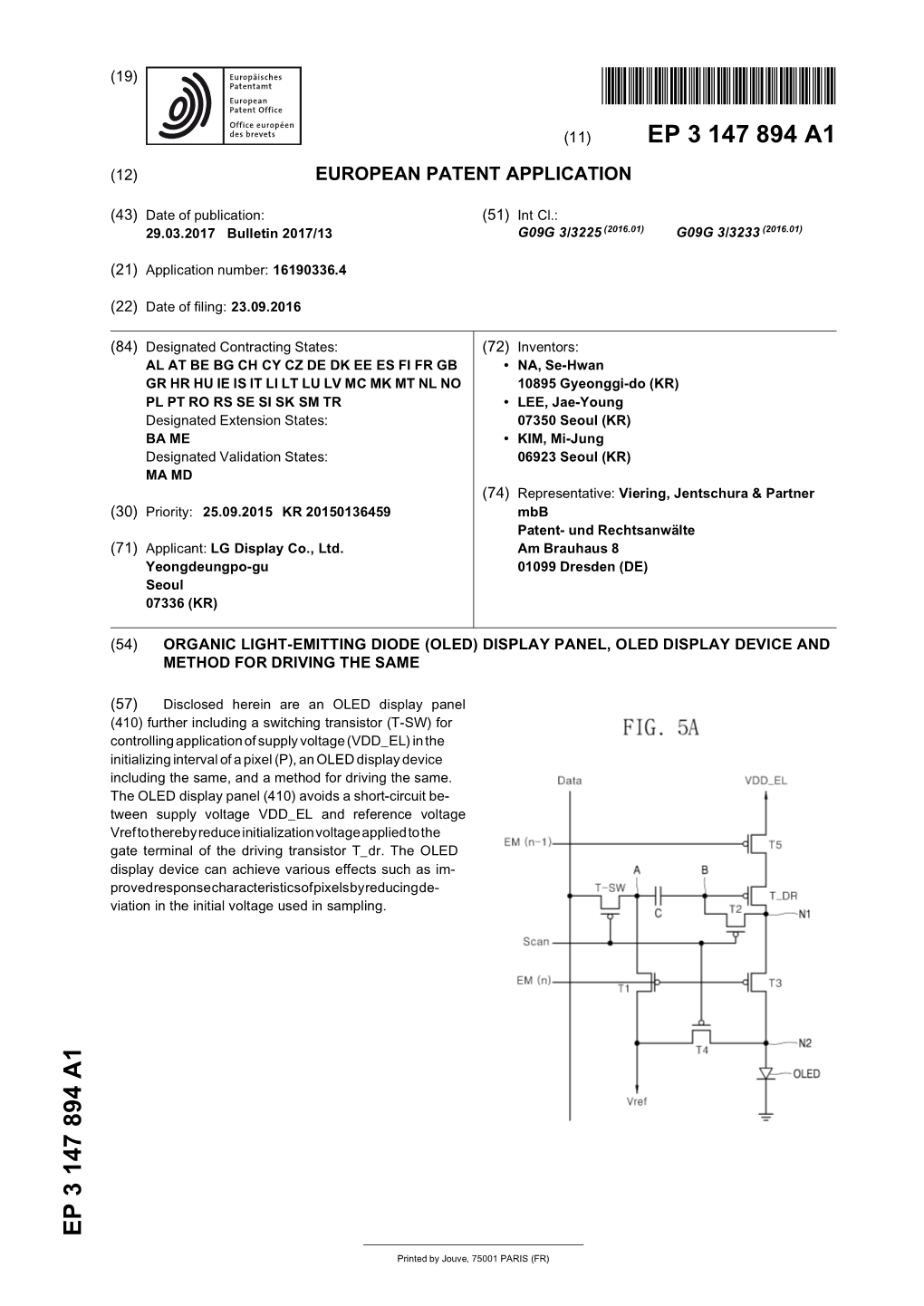 Organic Light-Emitting Diode (Oled) Display Panel, Oled Display Device and Method for Driving the Same