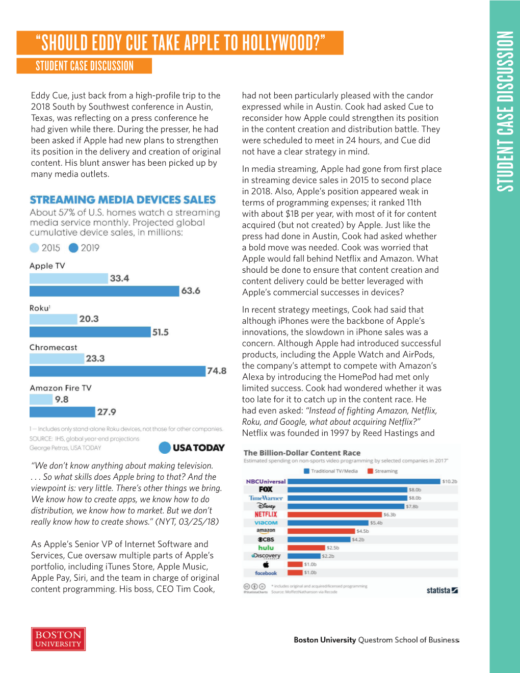 Should Eddy Cue Take Apple to Hollywood?” Student Case Discussion