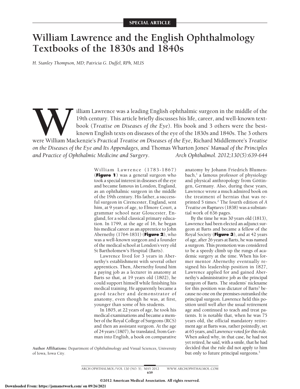 William Lawrence and the English Ophthalmology Textbooks of the 1830S and 1840S