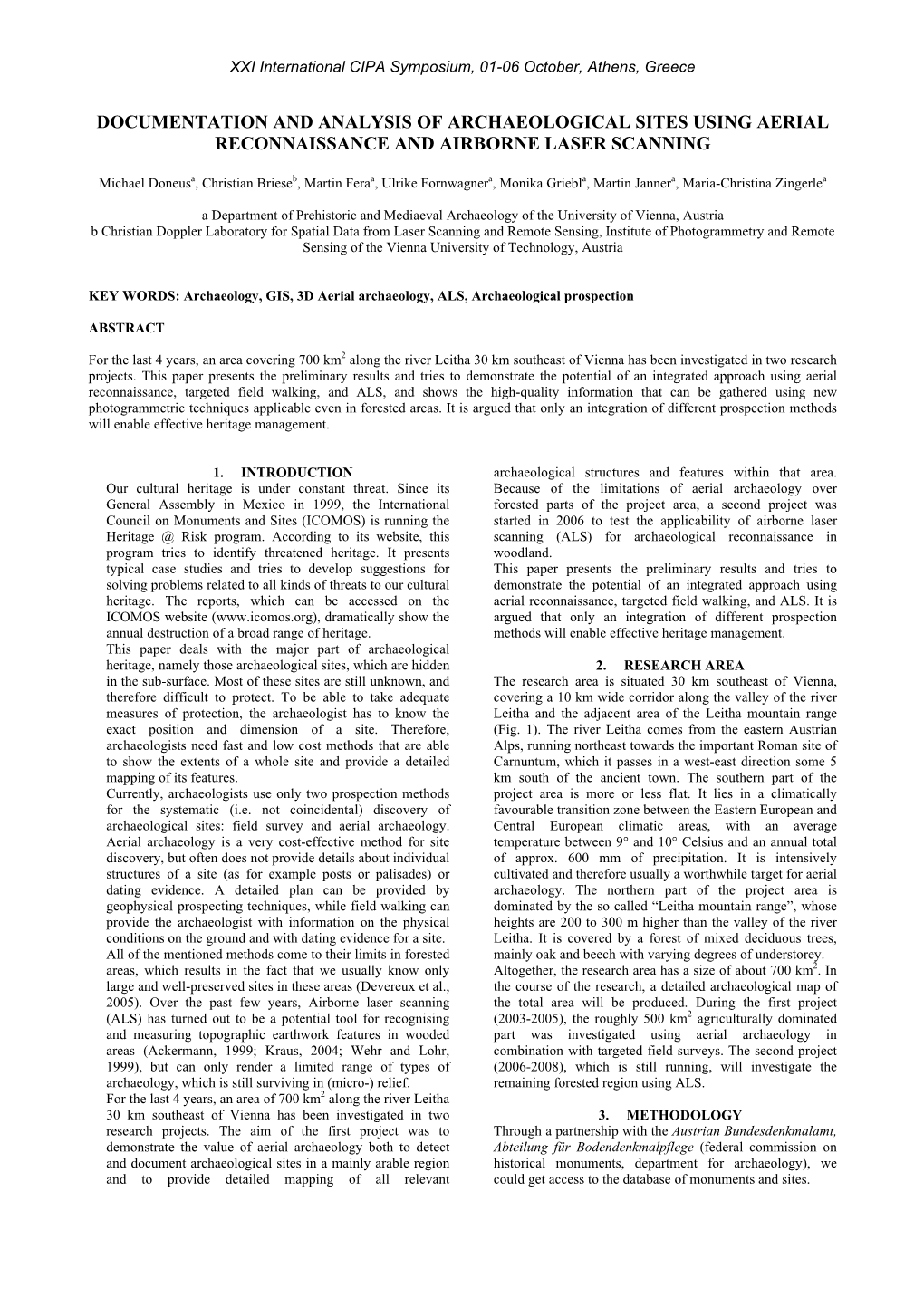 Documentation and Analysis of Archaeological Sites Using Aerial Reconnaissance and Airborne Laser Scanning