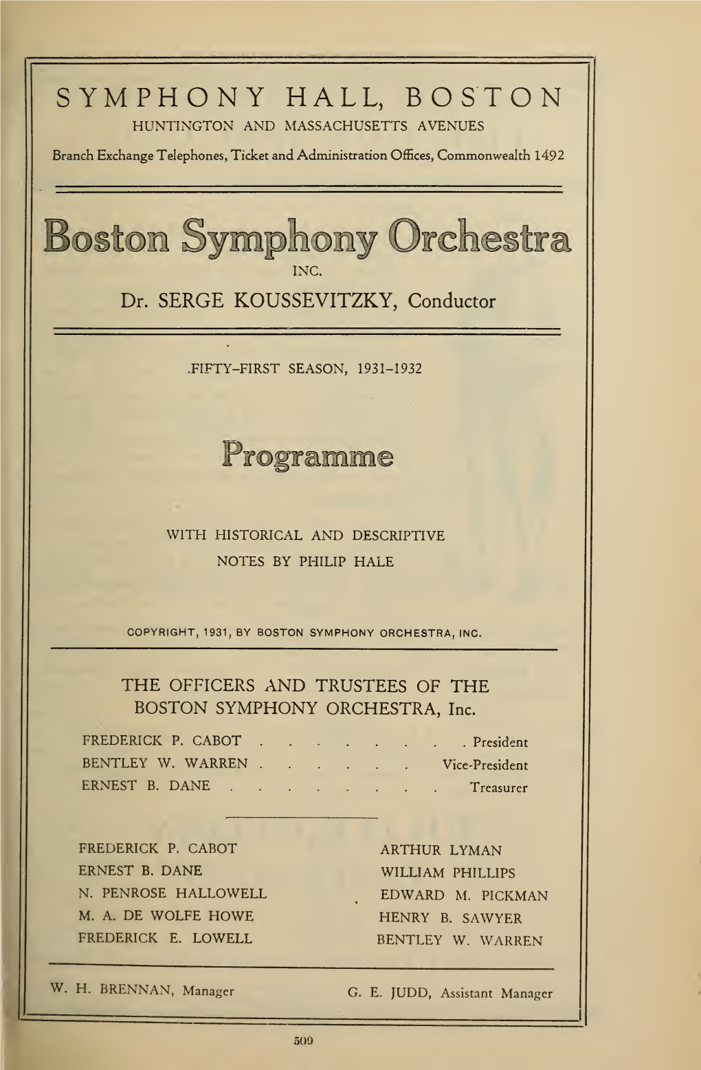 Boston Symphony Orchestra Concert Programs, Season 51,1931-1932