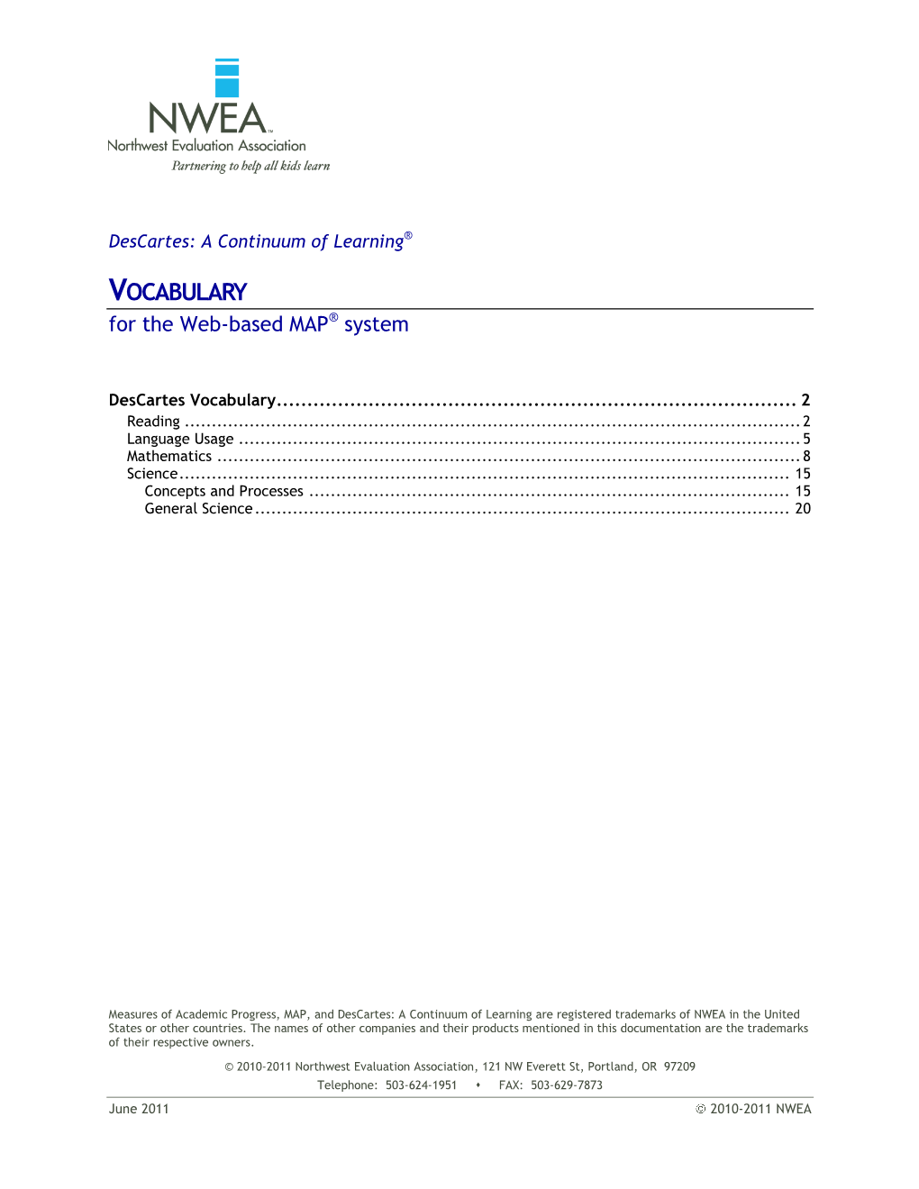 Vocabulary List by Measurement of Academic Progress (MAP) RIT Score