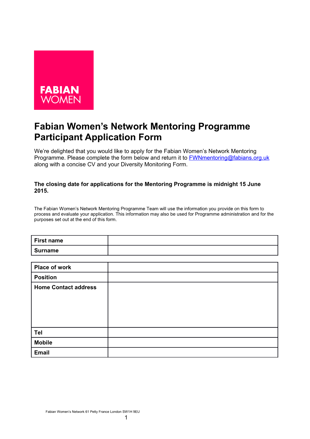 Fabian Women S Network Mentoring Programme