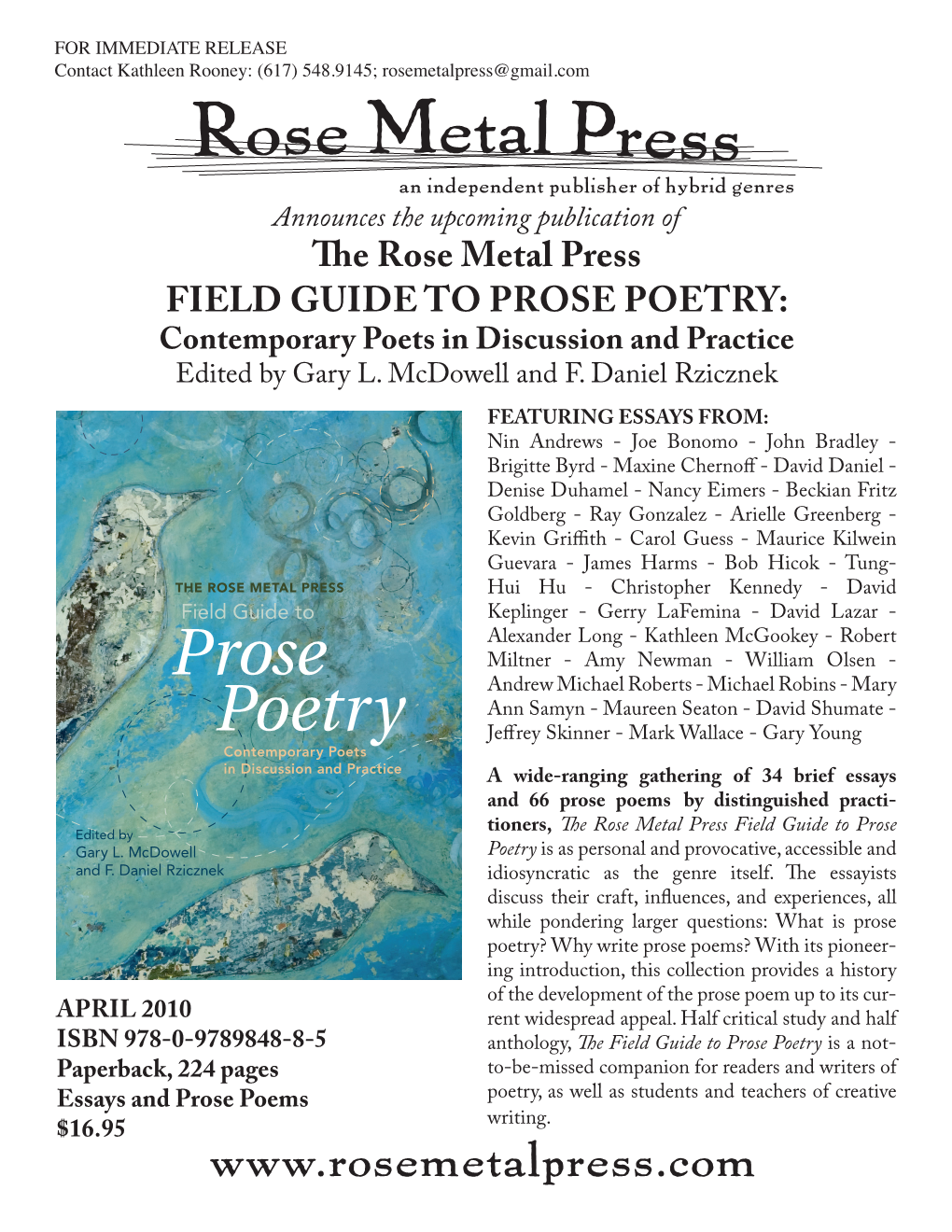 PROSE POETRY: Contemporary Poets in Discussion and Practice Edited by Gary L