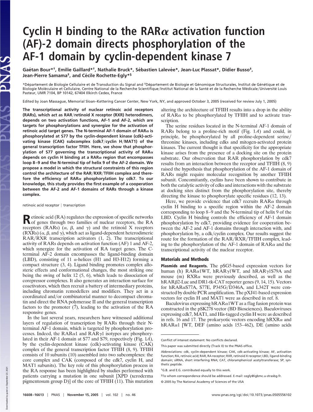 Cyclin H Binding to the RAR Activation Function