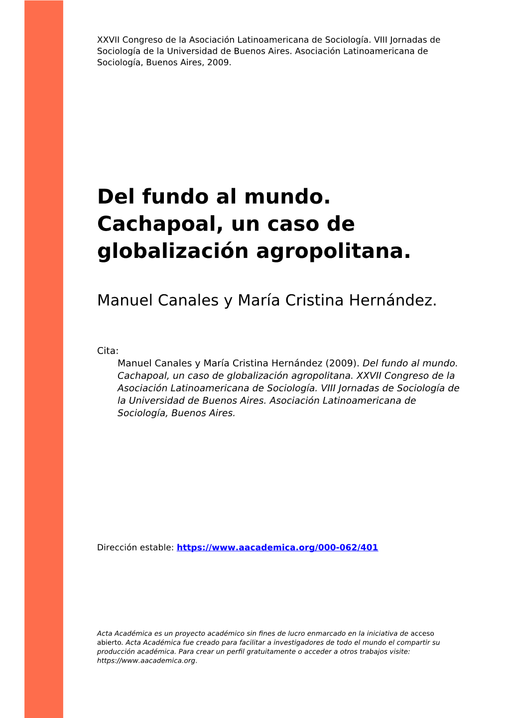Del Fundo Al Mundo. Cachapoal, Un Caso De Globalización Agropolitana