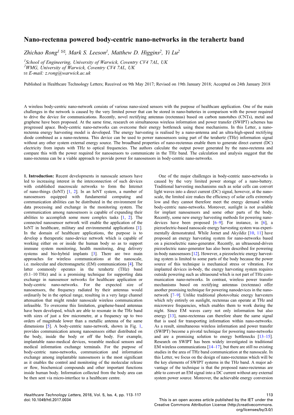 Nano-Rectenna Powered Body-Centric Nano-Networks in the Terahertz Band